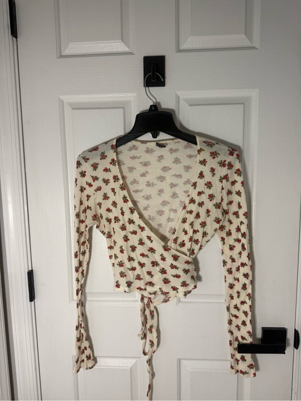 Brandy Melville Cream Floral Wrap Long Sleeve Top